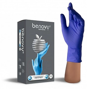 Перчатки BENOVY нитриловые текстурированные ,сиренево-голубые размер M (50 пар/уп)