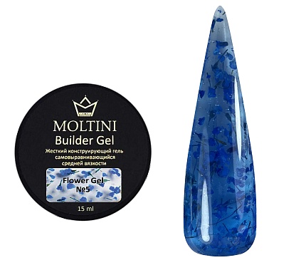 Moltini, Гель конструирующий с сухоцветами “Flower Gel” №005- синий, 15 мл.