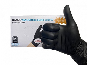 Перчатки винитрил чёрные размер M, Wally Plastic  50 пар/уп (3,5 гр)